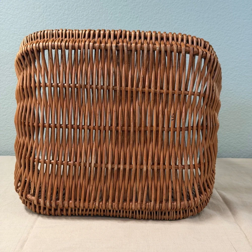 Vintage Wicker Gathering Basket Large Handled Market Harvest Basket